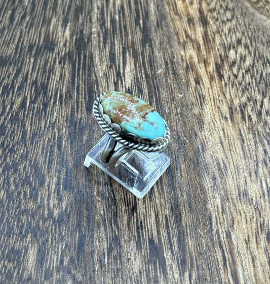 Native American Navajo Handmade Sterling Silver Royston Turquoise Ring Size 7