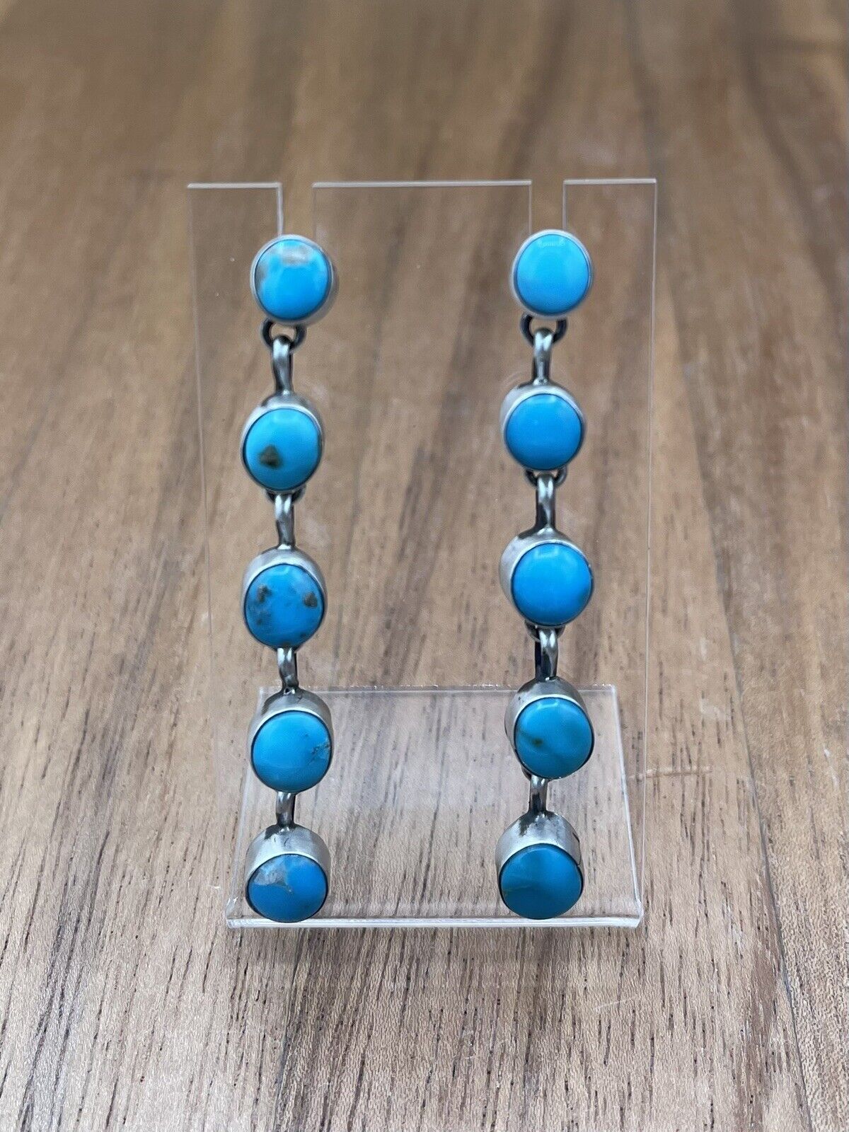 Native American Sterling Silver Navajo Handmade Turquoise Post Dangle Earrings