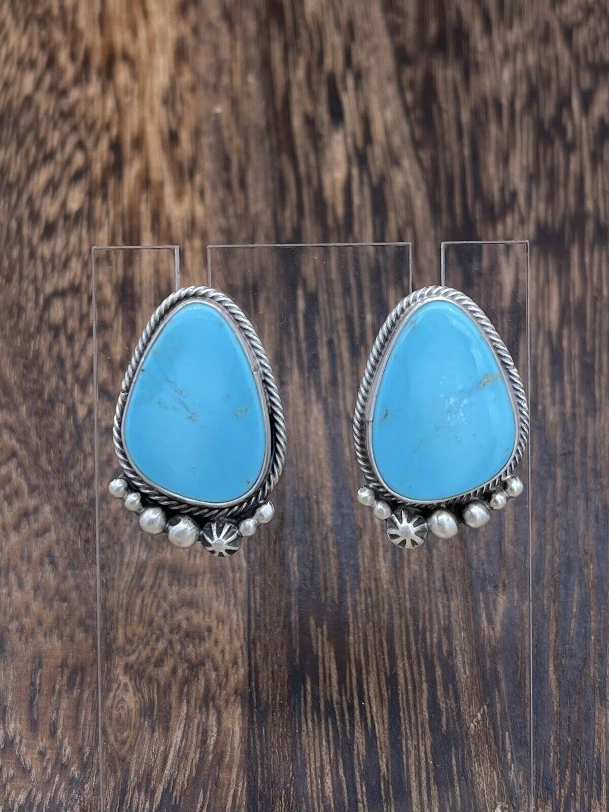 Native American Sterling Silver Navajo Handmade Turquoise Post Stud Earrings