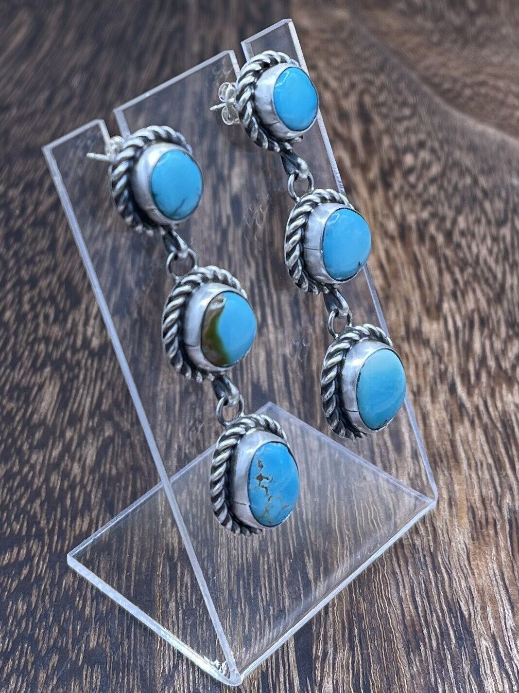 Native American Sterling Silver Navajo Handmade Turquoise Post Dangle Earrings