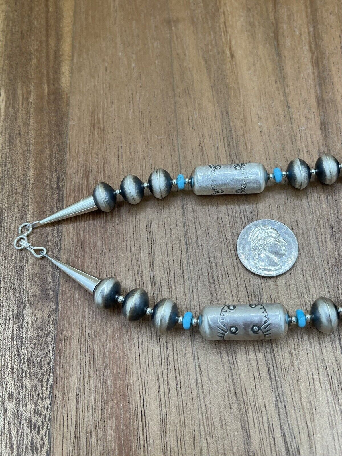 Authentic Native American Navajo Handmade Silver Turquoise Pearl Beads Set