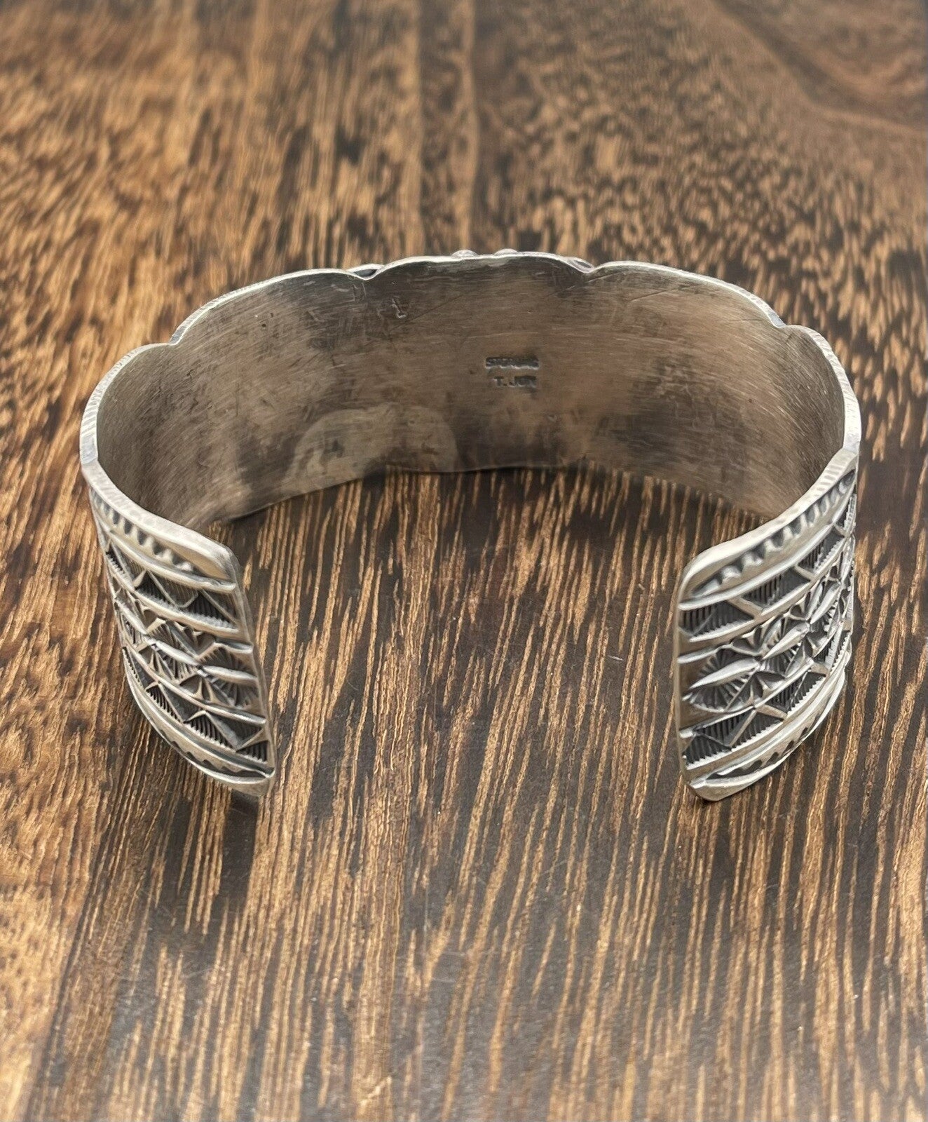Native American Sterling Silver Navajo Handmade Kingman Turquoise Cuff Bracelet