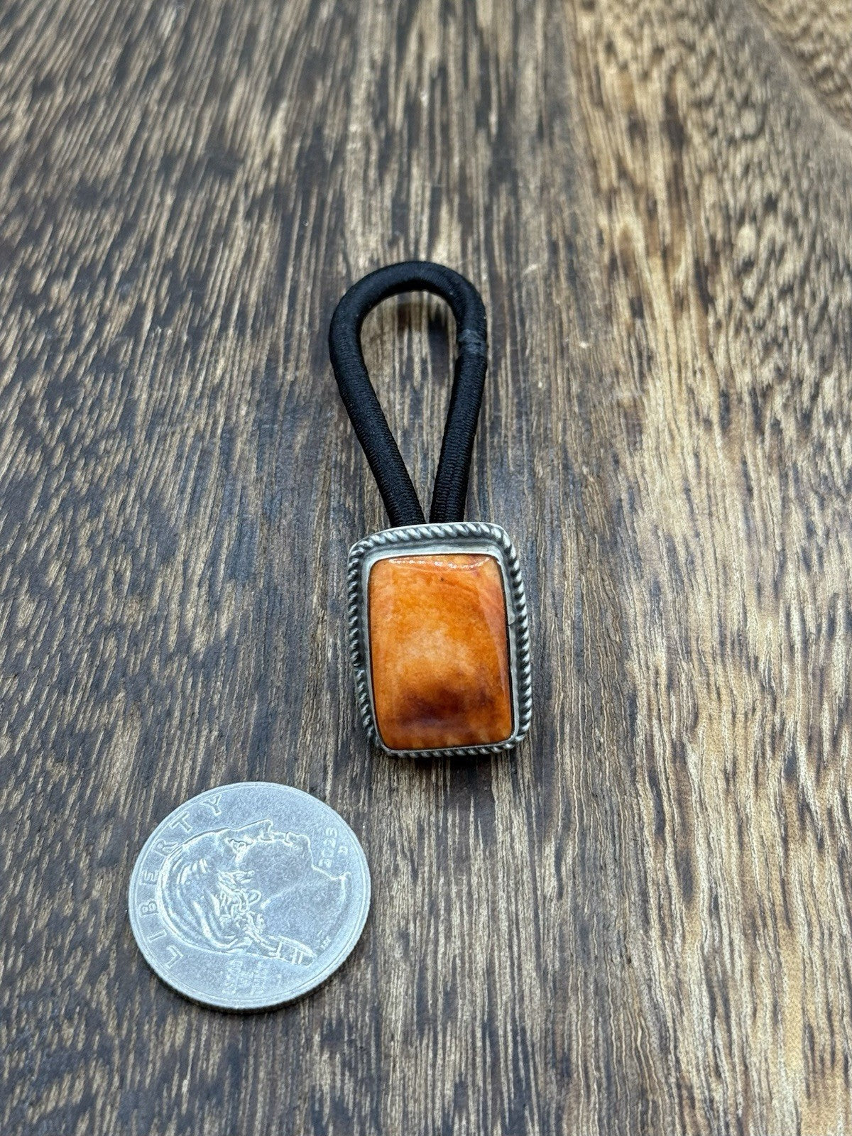 Native American Navajo Handmade Sterling Silver Orange Spiny Oyster Hair Tie