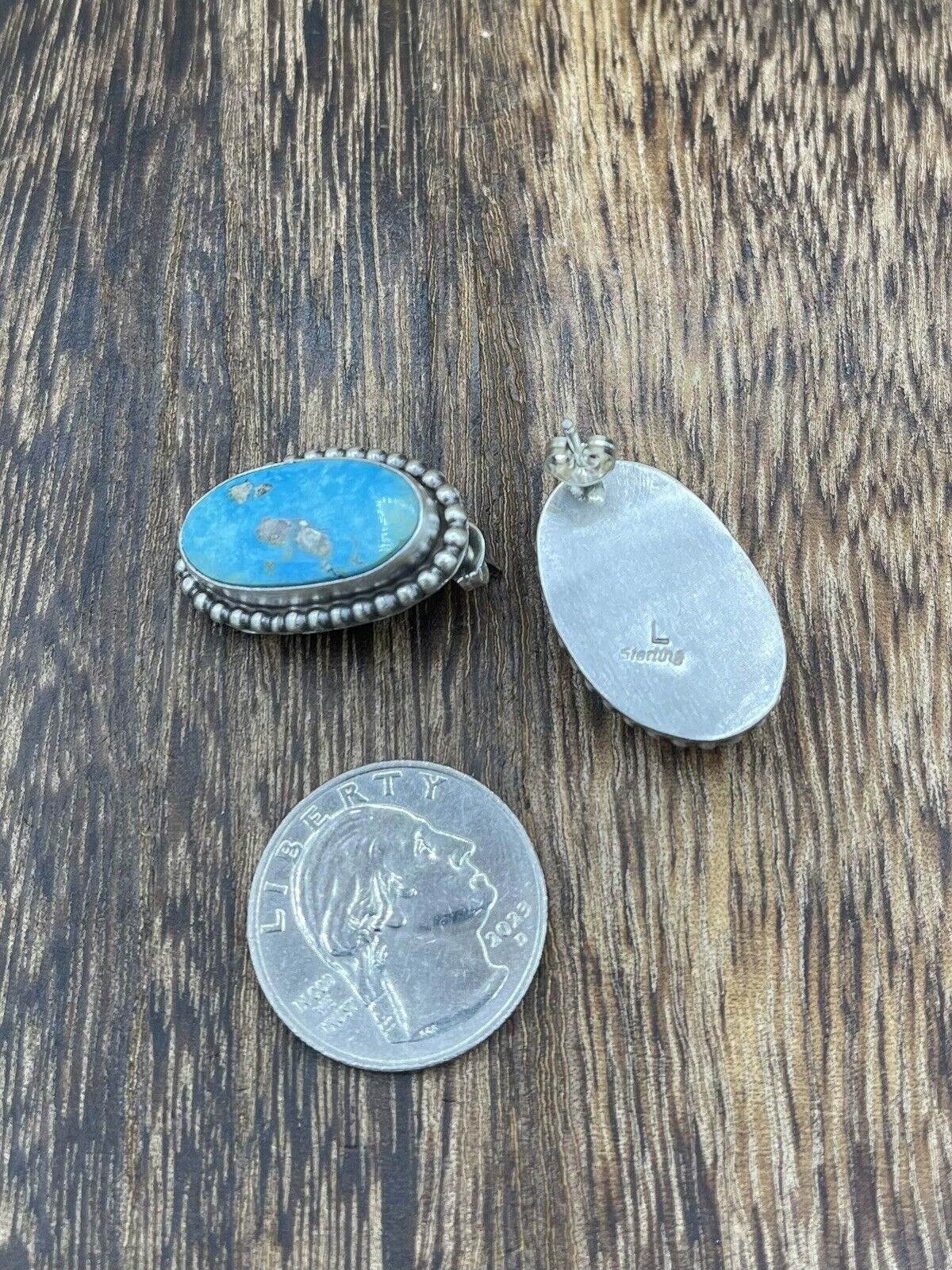 Native American Navajo Handmade Silver Kingman Turquoise Post Stud Earrings