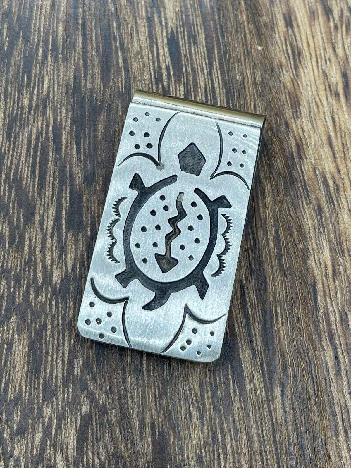 Native American Navajo Handmade Sterling Silver  & Nickel Turtle Money Clip