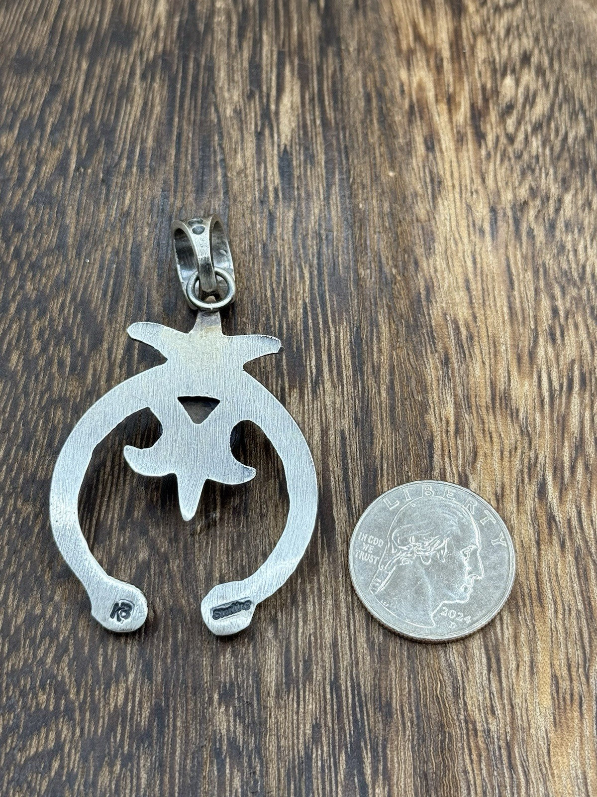 Navajo Handmade Sterling Silver Old Look Golden Hills Turquoise Naja Pendant