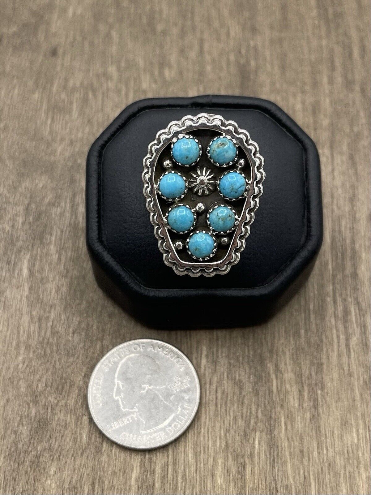 Native American Sterling Silver Navajo Handmade Kingman Turquoise Ring Size 9