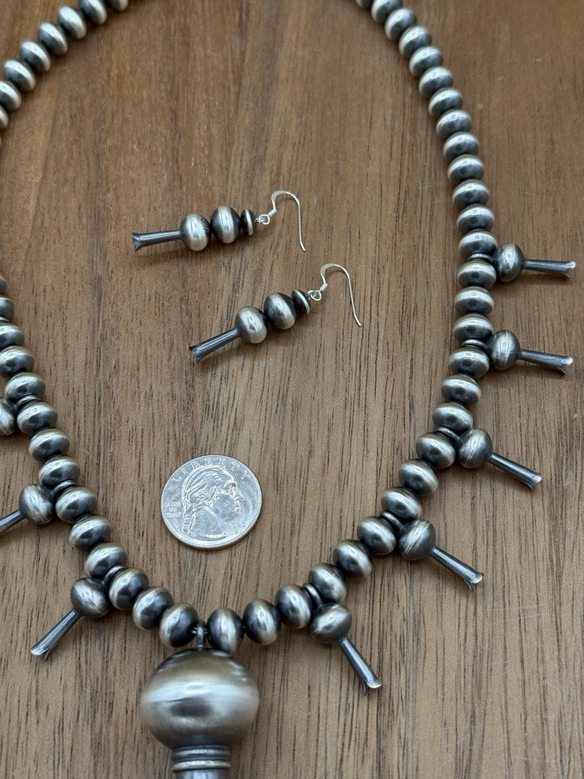Authentic Navajo Handmade Old Look Navajo Pearl Bead Necklace Blossom Set 20”