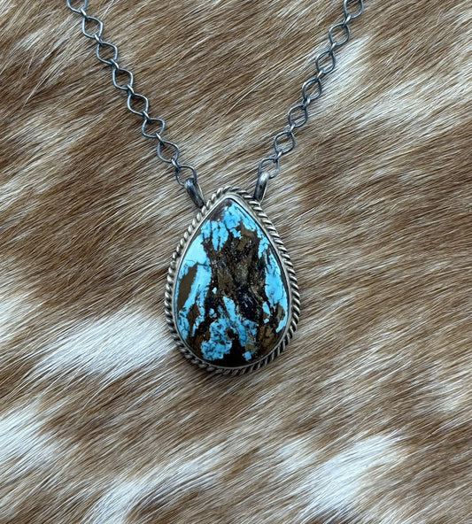 Native Navajo Handmade Sterling Silver Royston Turquoise Bar Necklace 18”