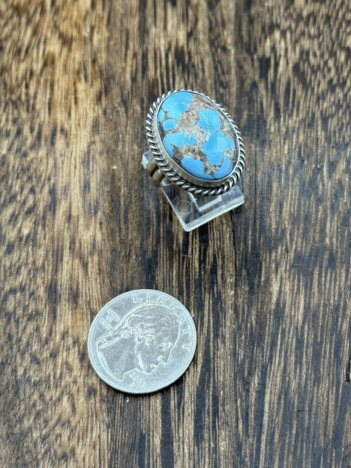 Navajo Handmade Sterling Silver Golden Hills Turquoise Adjustable Ring Size 7-10