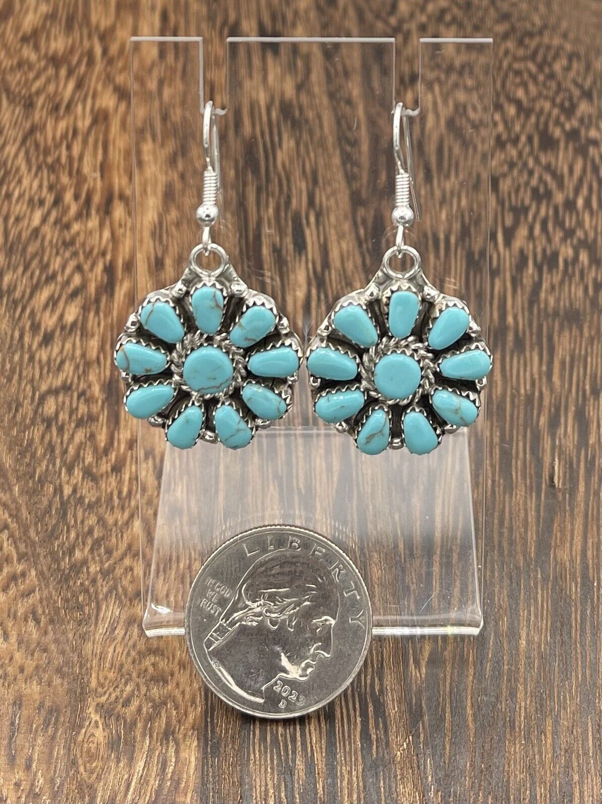 Native American sterling silver Navajo Handmade Turquoise Cluster Post earrings