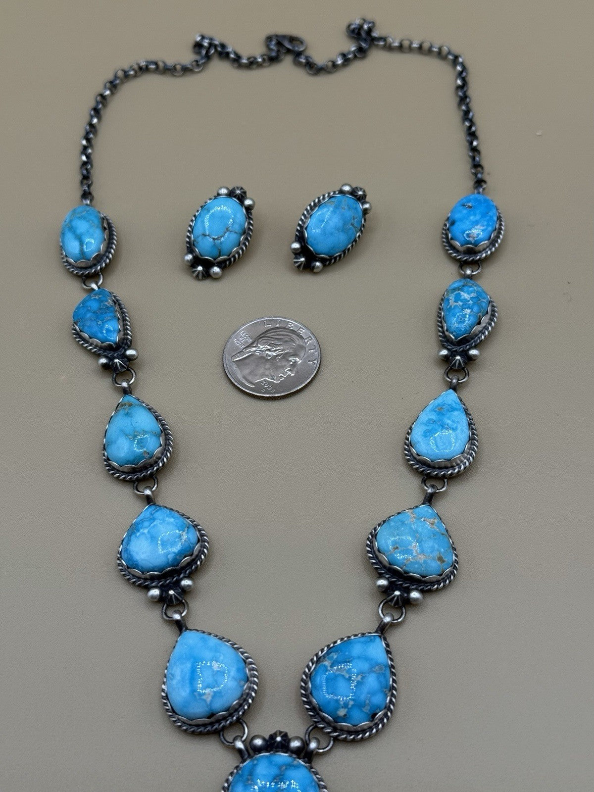 Native Navajo Handmade Sterling Silver Blue Bird Turquoise Y Lariat Necklace 24”