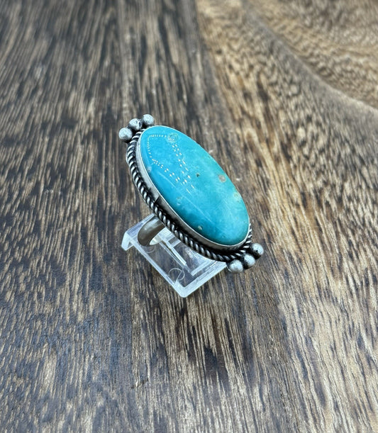 Navajo Handmade Sterling Silver Royston Turquoise Adjustable Ring Size 8 To 10