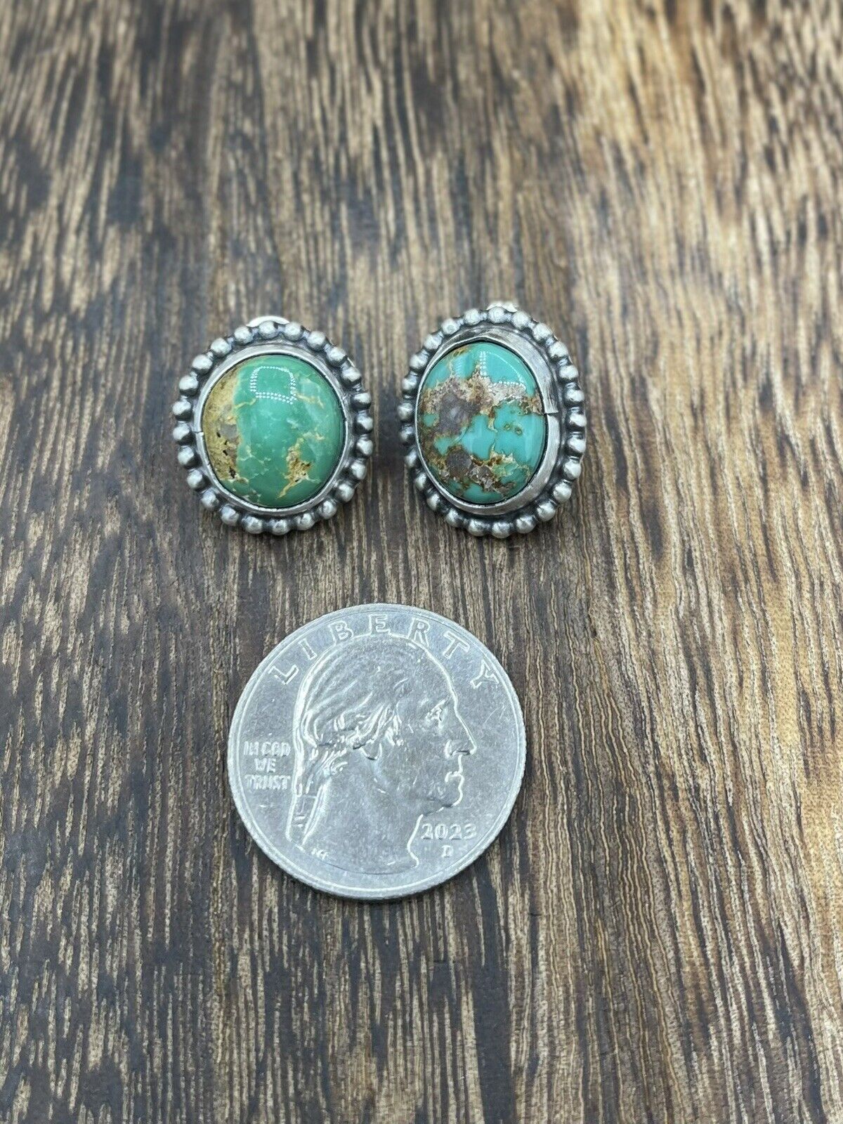 Native American Navajo Handmade Silver Sonoran Turquoise Post Stud Earrings