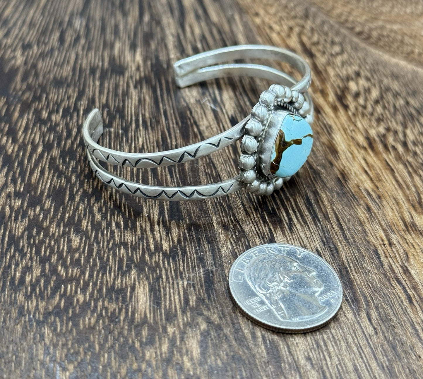 Native Navajo Handmade Sterling Silver Sonoran Gold Turquoise Cuff Bracelet