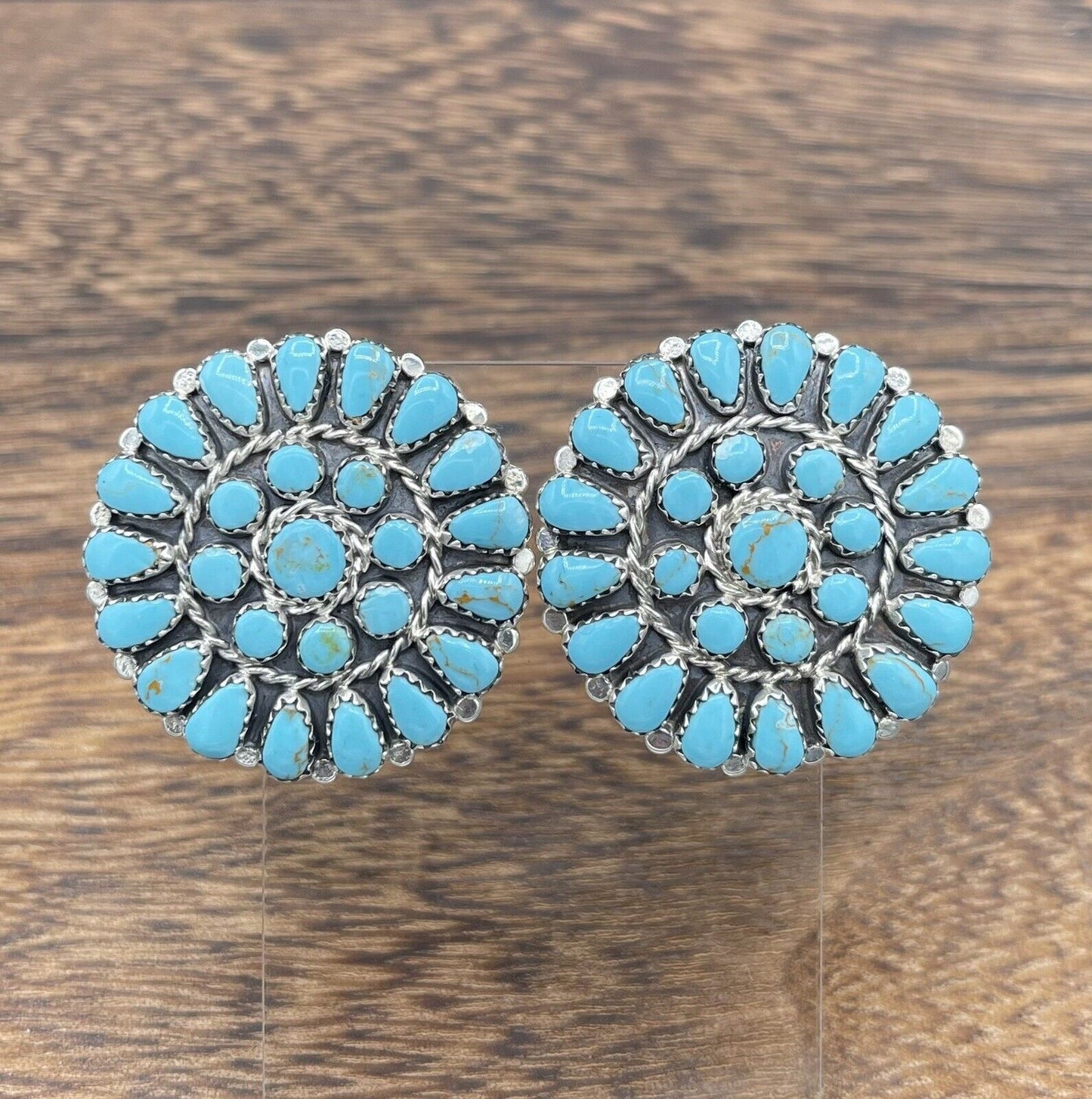 Native American sterling silver Navajo Handmade Turquoise Cluster Post earrings