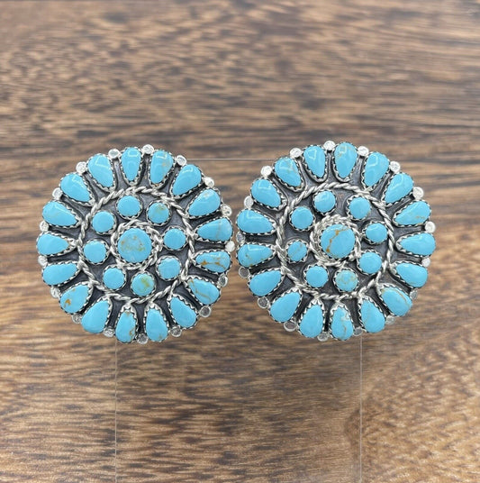 Native American sterling silver Navajo Handmade Turquoise Cluster Post earrings