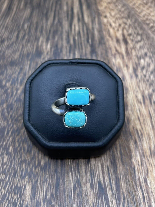 Native American Navajo Handmade Sterling Silver Turquoise Adjustable Ring 6 To 8