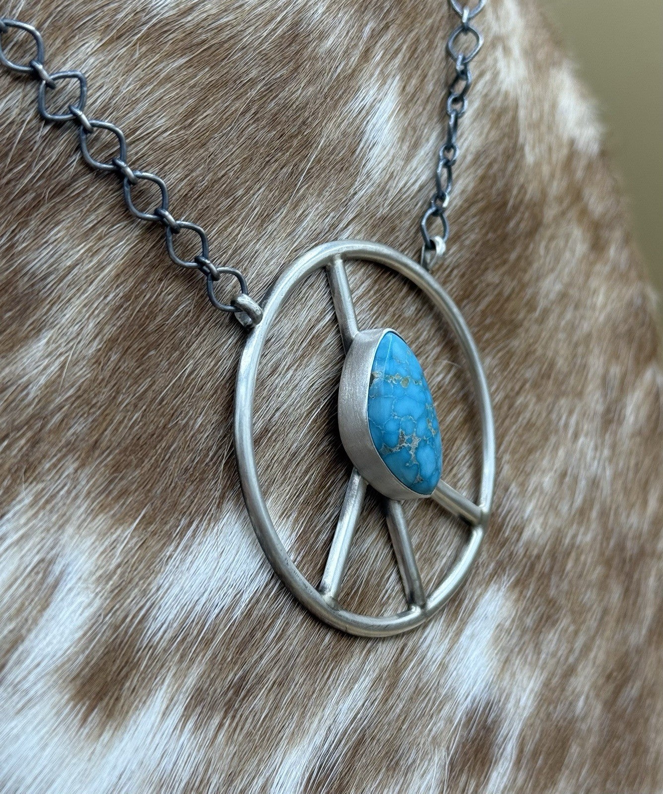 Native American Navajo handmade Sterling Silver Turquoise Peace Hippie Necklace