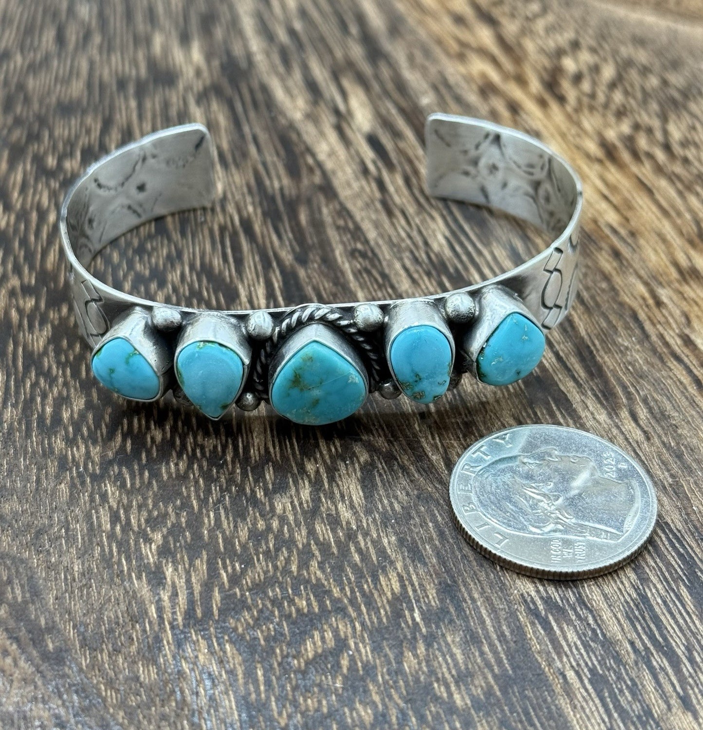 Native Navajo Handmade Sterling Silver Sonoran Gold Turquoise Cuff Bracelet