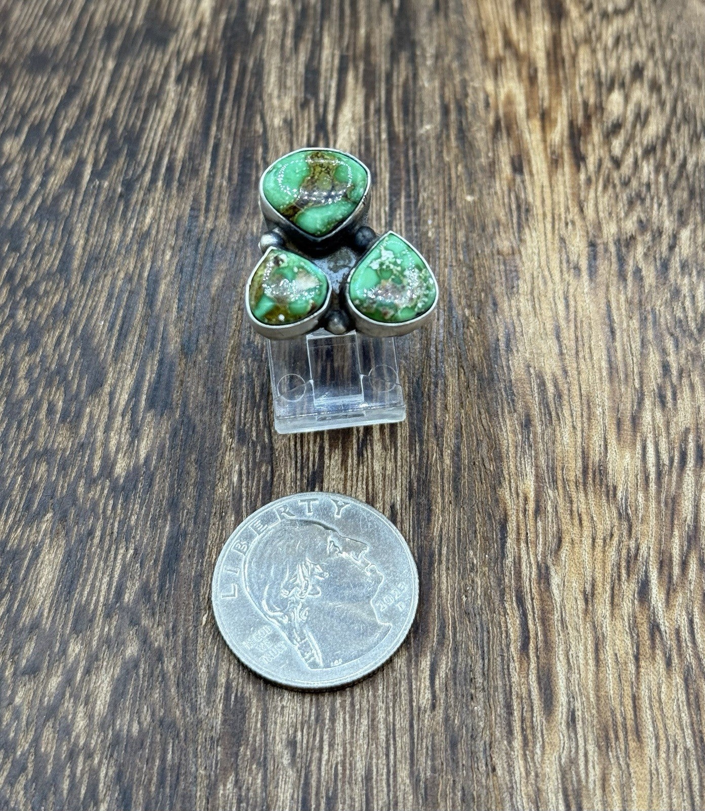 Navajo Handmade Sterling Silver Sonoran Gold Turquoise Cluster Ring Size 7