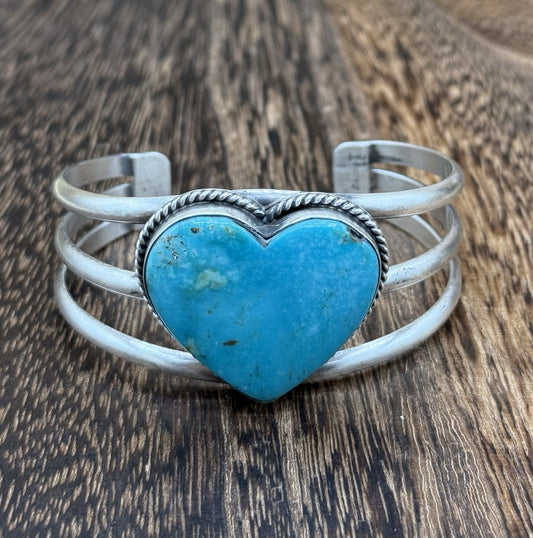 Native American Navajo Handmade Sterling Silver Kingman Turquoise Cuff Bracelet