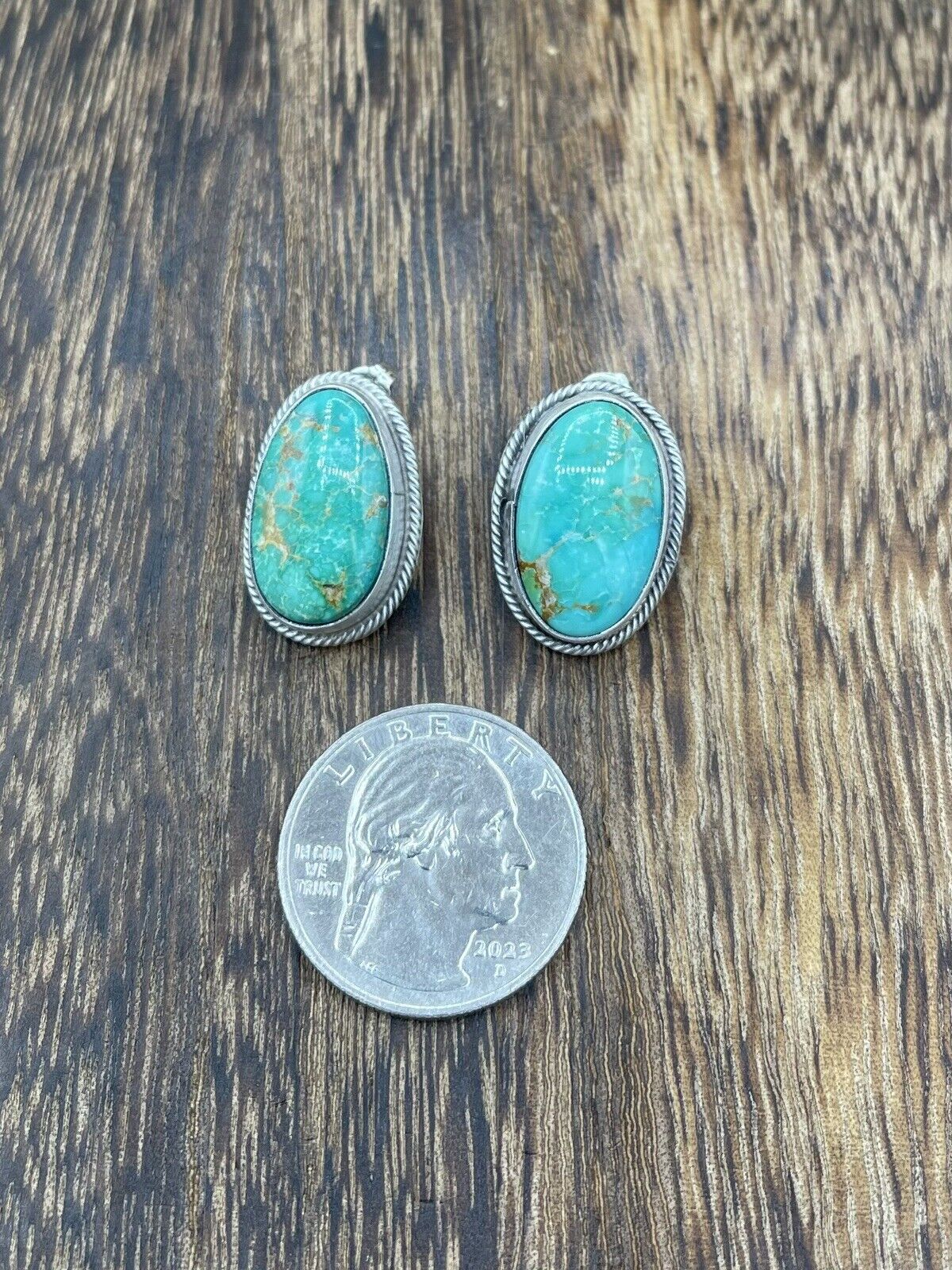 Native American Navajo Handmade Silver Sonoran Turquoise Post Stud Earrings