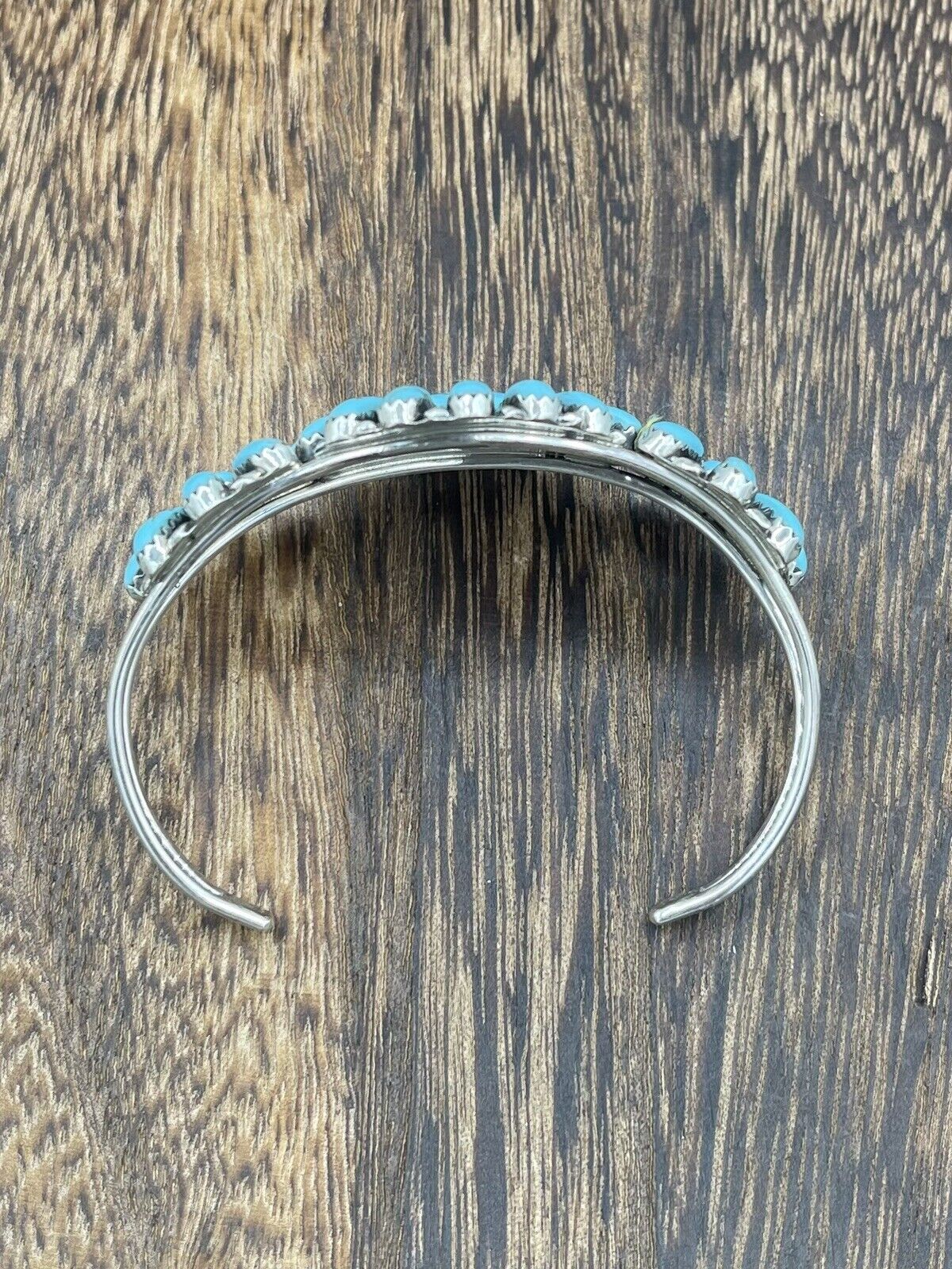 Native American Sterling Silver Navajo Handmade Kingman Turquoise Cuff Bracelet