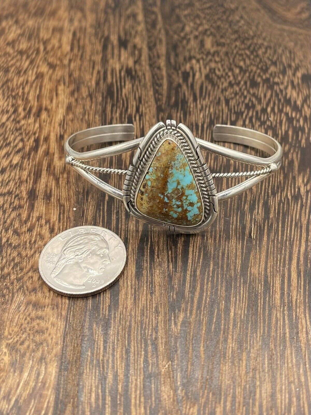 Native American Sterling Silver Navajo Handmade #8  Turquoise Cuff Bracelet