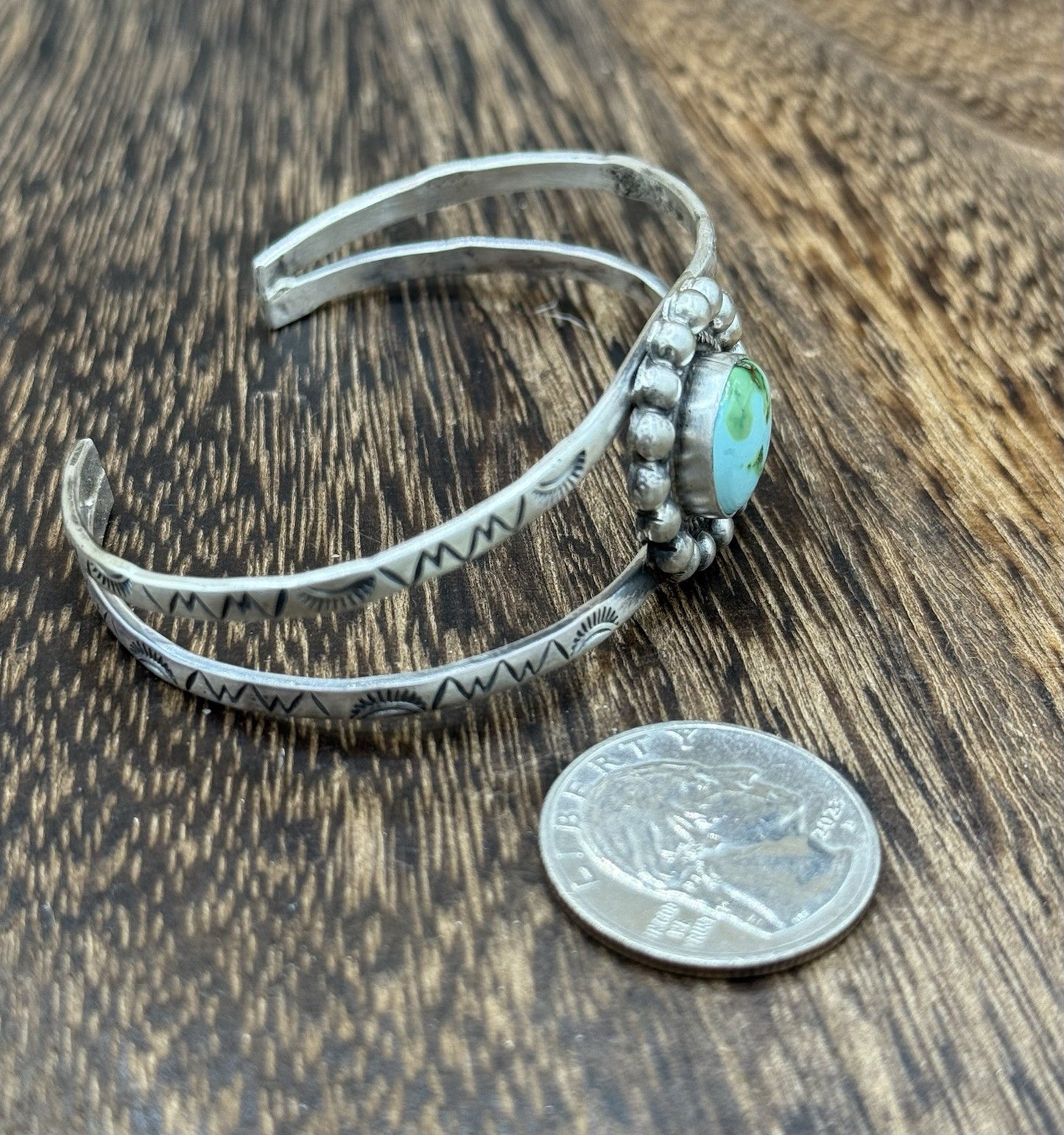 Native Navajo Handmade Sterling Silver Sonoran Gold Turquoise Cuff Bracelet