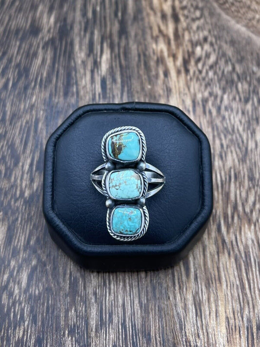 Native American Navajo Handmade Sterling Silver Sonoran Turquoise Ring Size 8.5