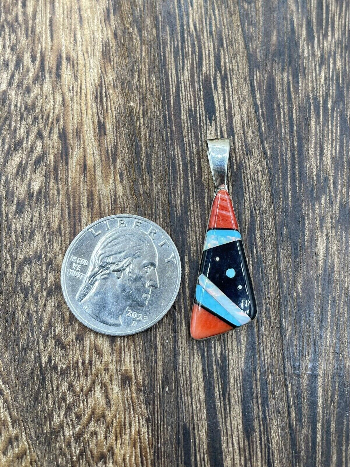 Native American Navajo Handmade Sterling Silver Multi Stone Inlay Pendant