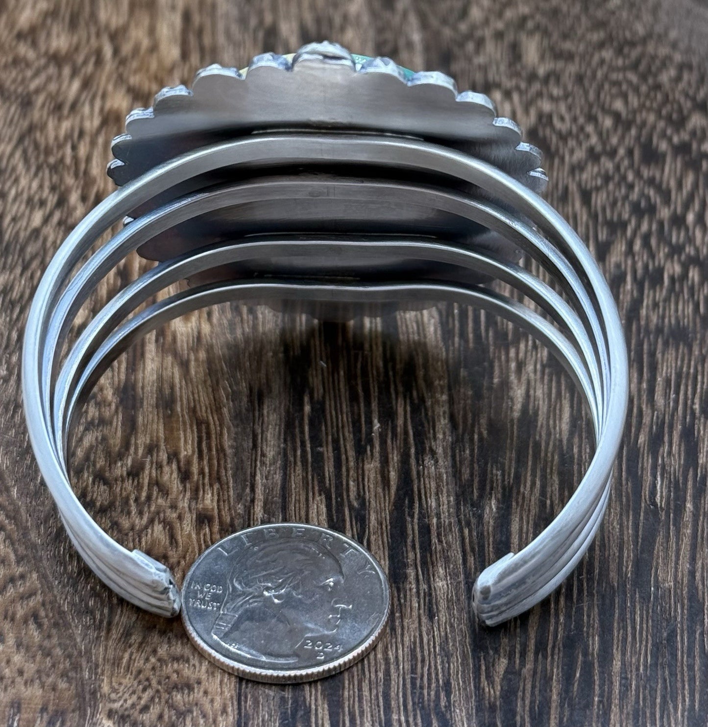 Native Navajo Handmade Sterling Silver Royston Turquoise Old Look Cuff Bracelet