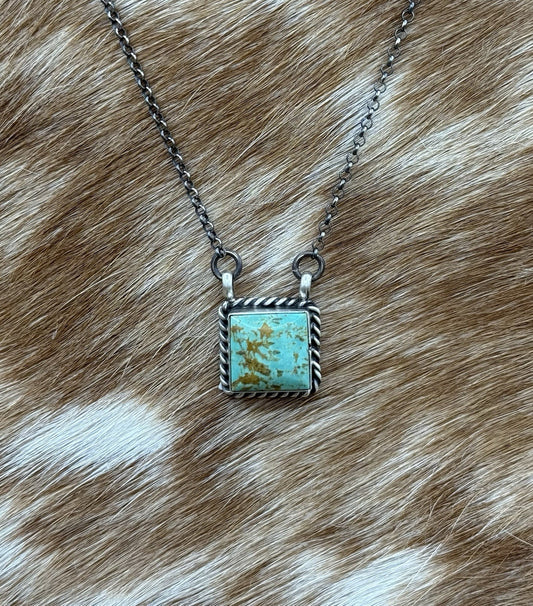 Native Navajo Handmade Silver Kingman Turquoise Cluster Bar Necklace 16”