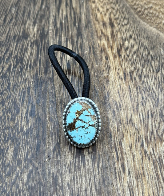 Native American Navajo Handmade Sterling Silver Golden Hills Turquoise Hair Tie