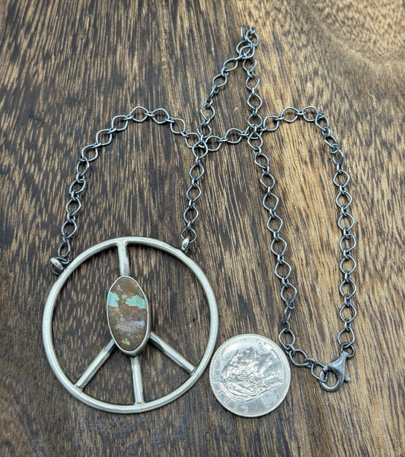Native American Navajo handmade Sterling Silver Turquoise Peace Hippie Necklace