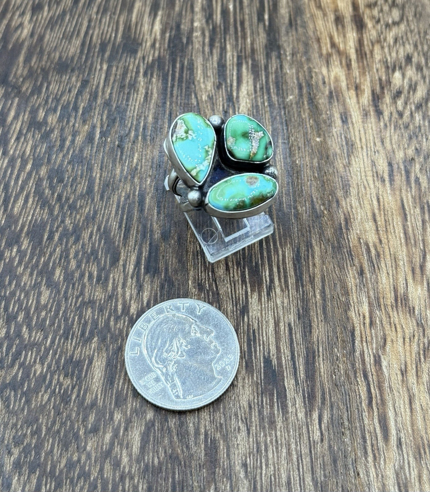 Navajo Handmade Sterling Silver Sonoran Gold Turquoise Cluster Ring Size 7