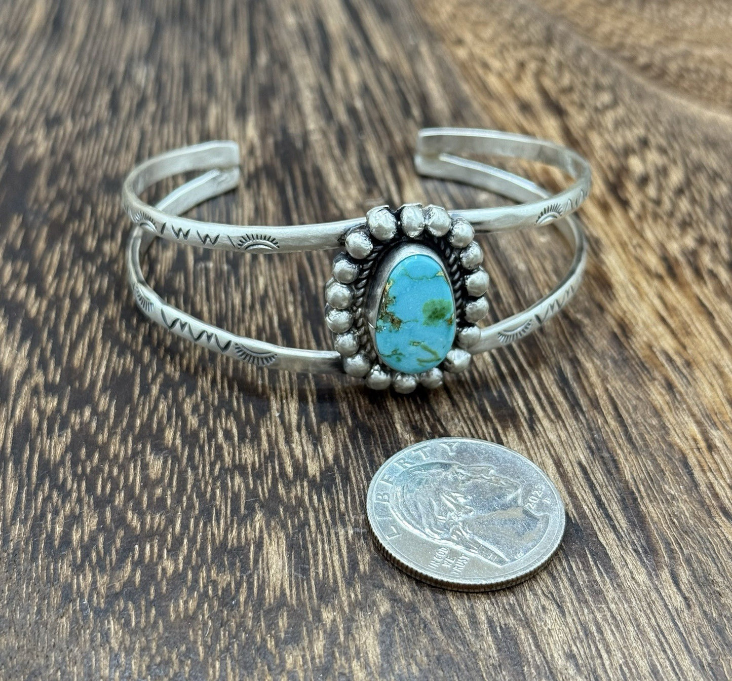 Native Navajo Handmade Sterling Silver Sonoran Gold Turquoise Cuff Bracelet