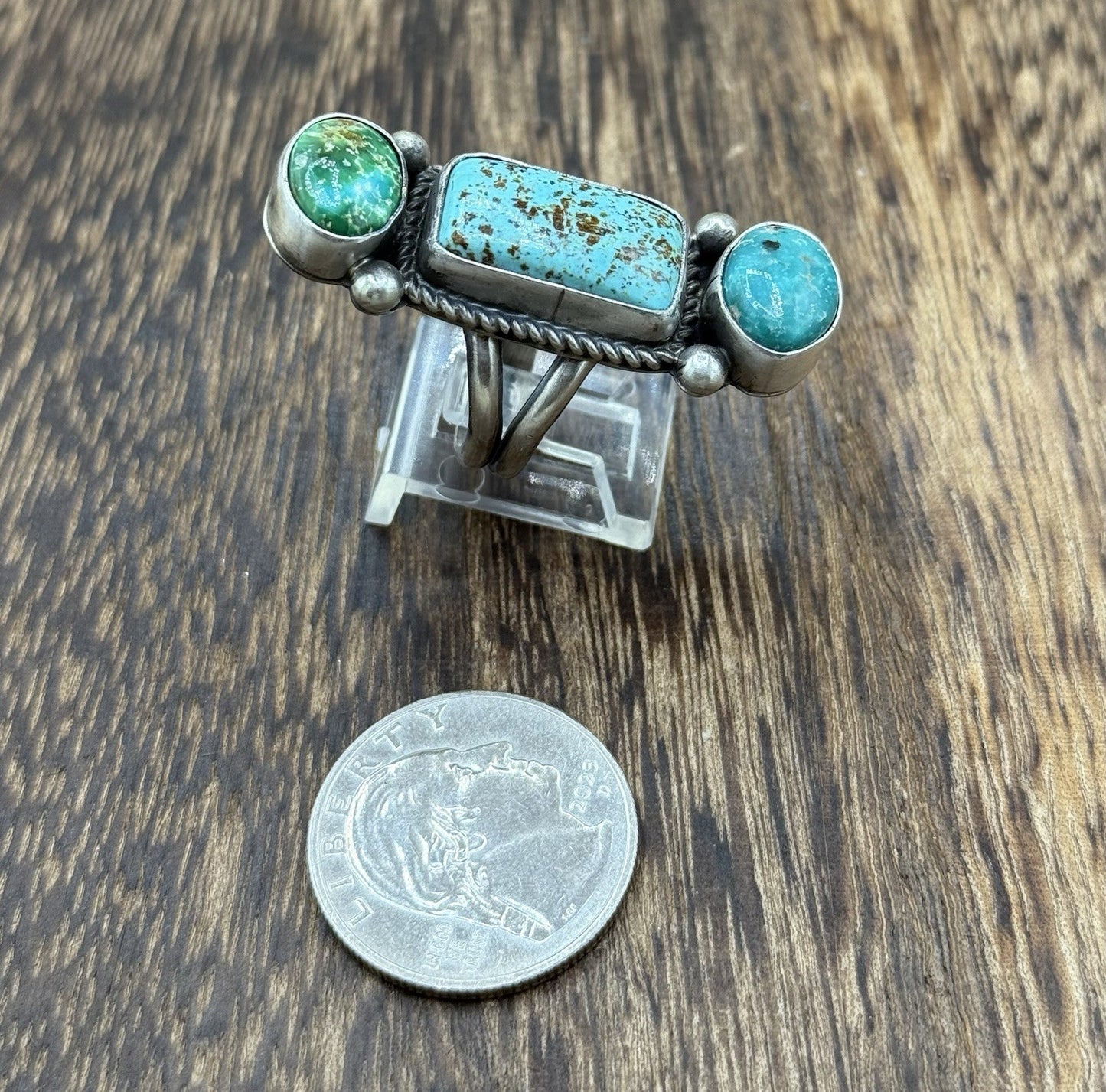 Native Navajo Handmade Sterling Silver Mixed Turquoise Stone Cluster Ring Size 8