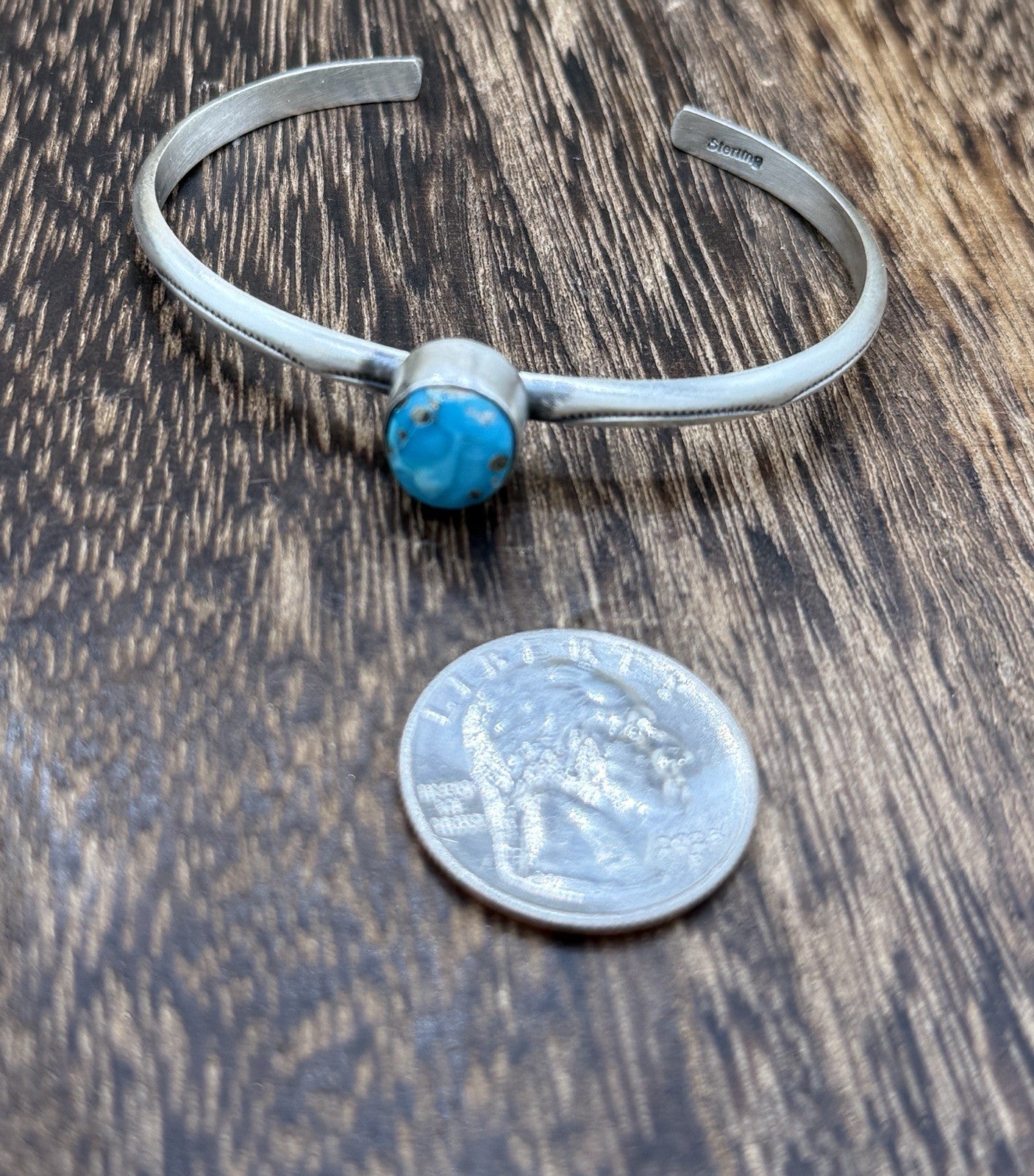Navajo Handmade Sterling Silver Blue Ridge Turquoise Stacker Cuff Bracelet