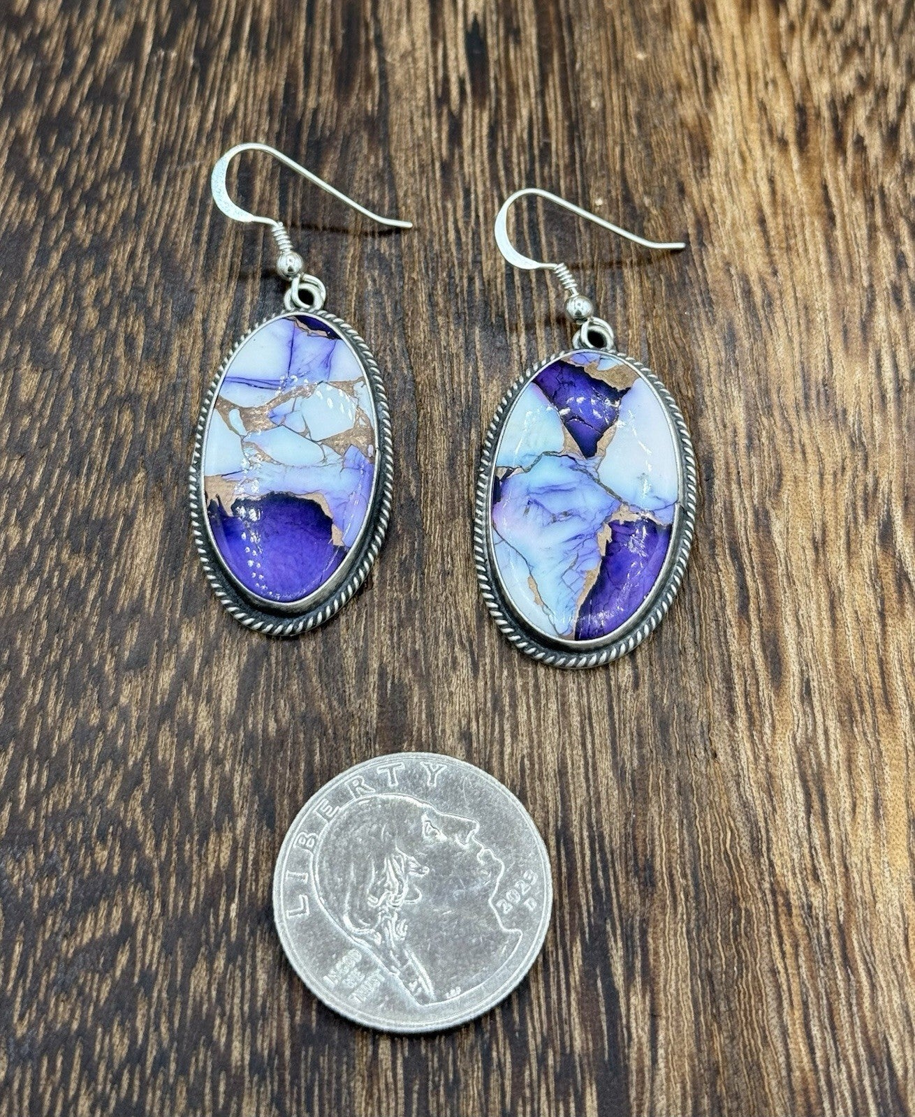 Navajo Handmade Sterling Silver Violet Rose Dahlia Dangle Drop Earrings Byron B.