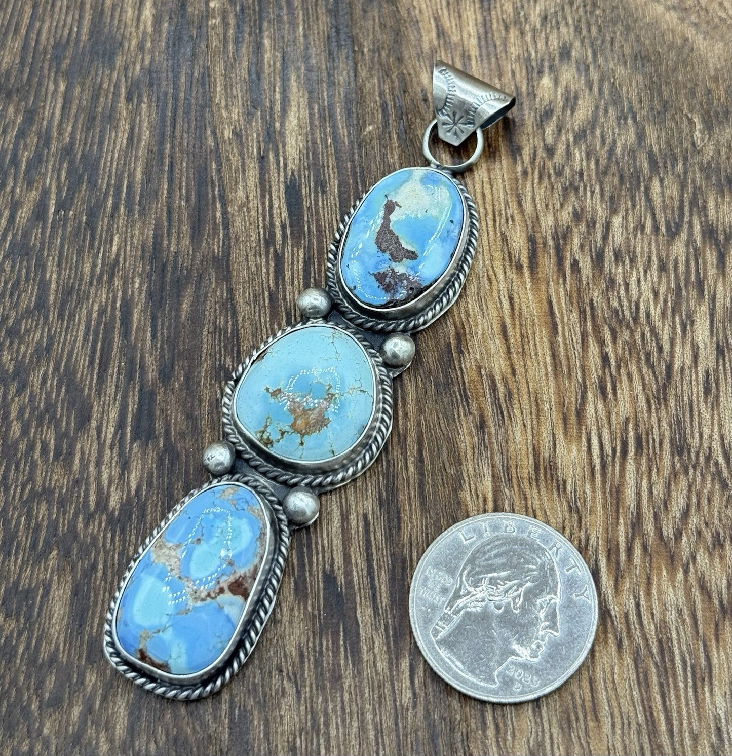 Native Navajo Handmade Sterling Silver Golden Hills Turquoise  Drop Pendant