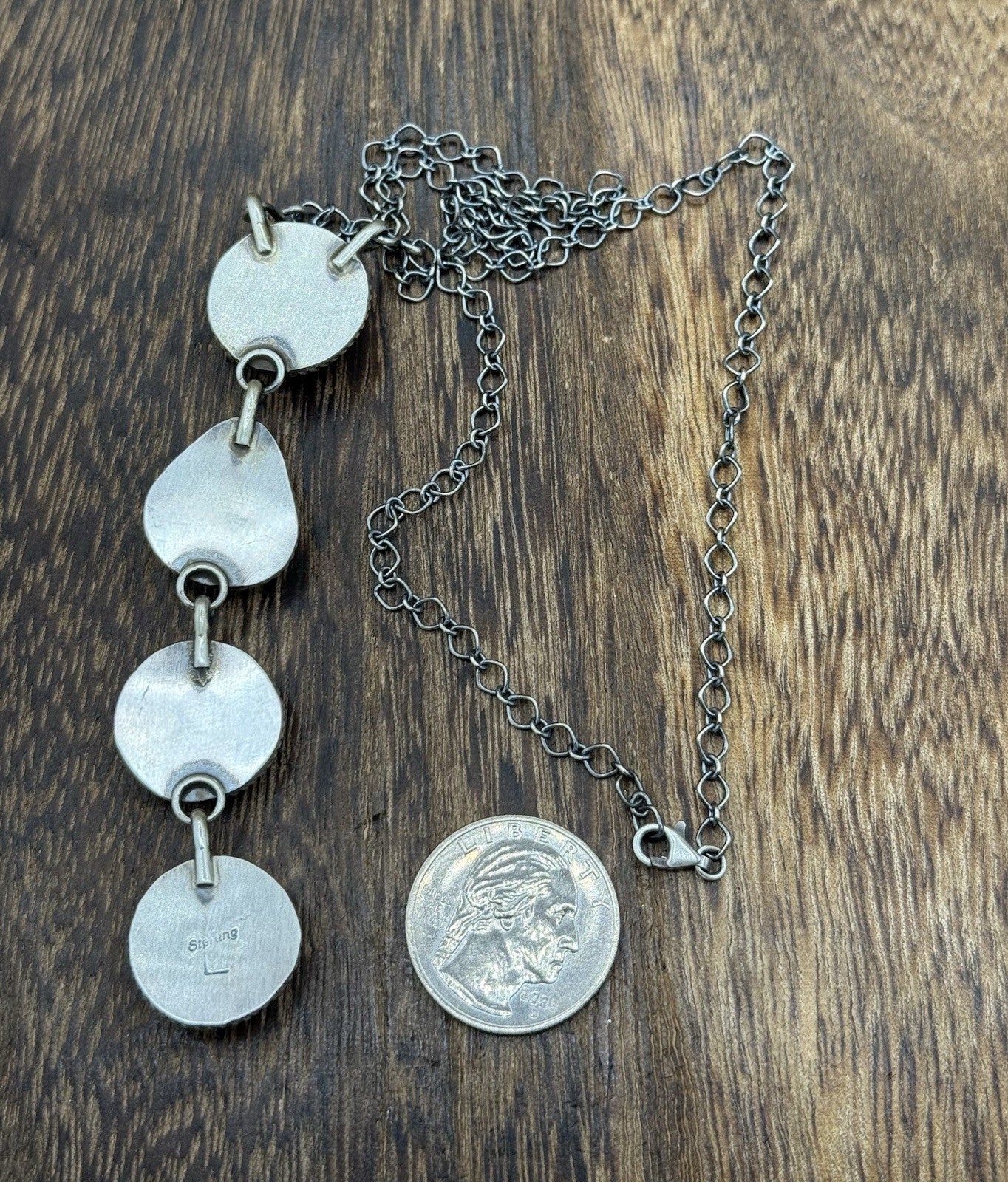 Navajo Handmade Sterling Silver Multi Color Mixed Stone Lariat Necklace 18”