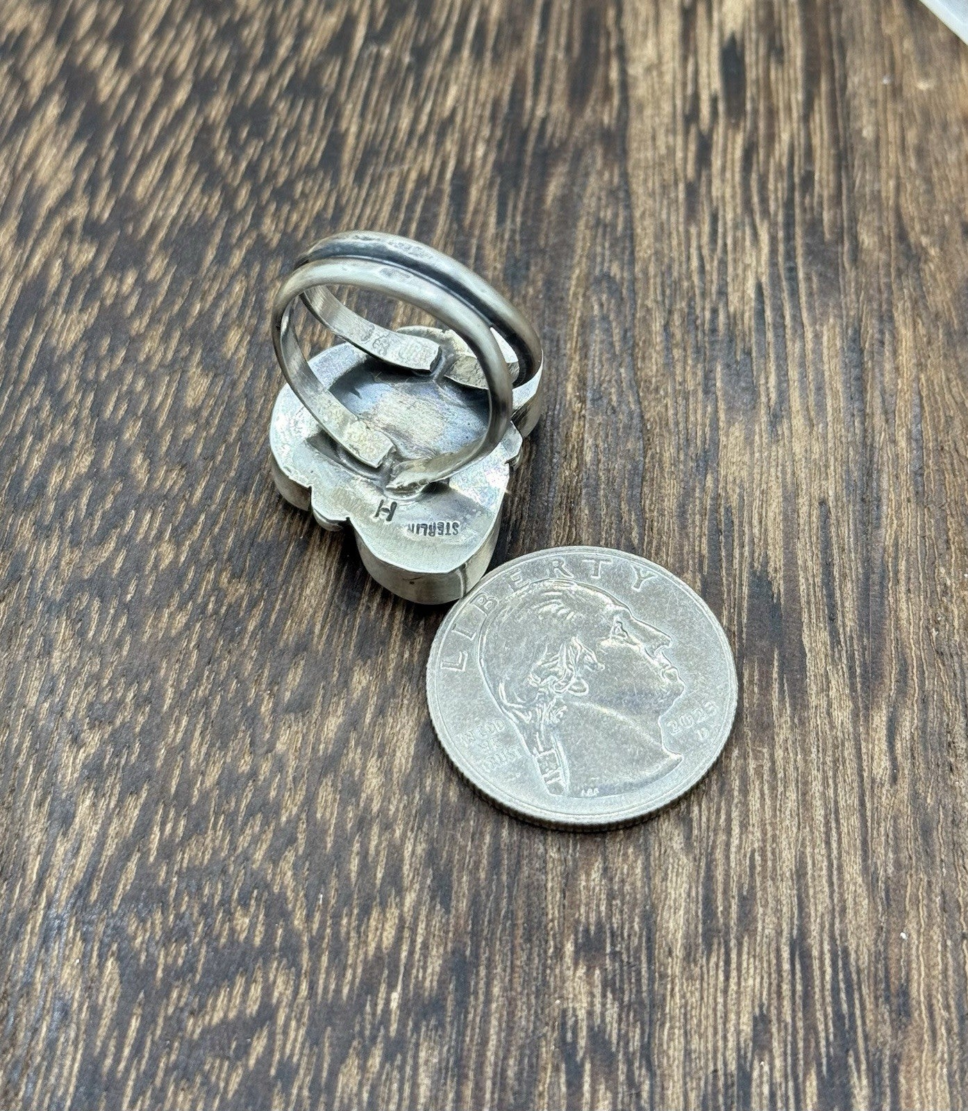 Navajo Handmade Sterling Silver Sonoran Gold Turquoise Cluster Ring Size 7