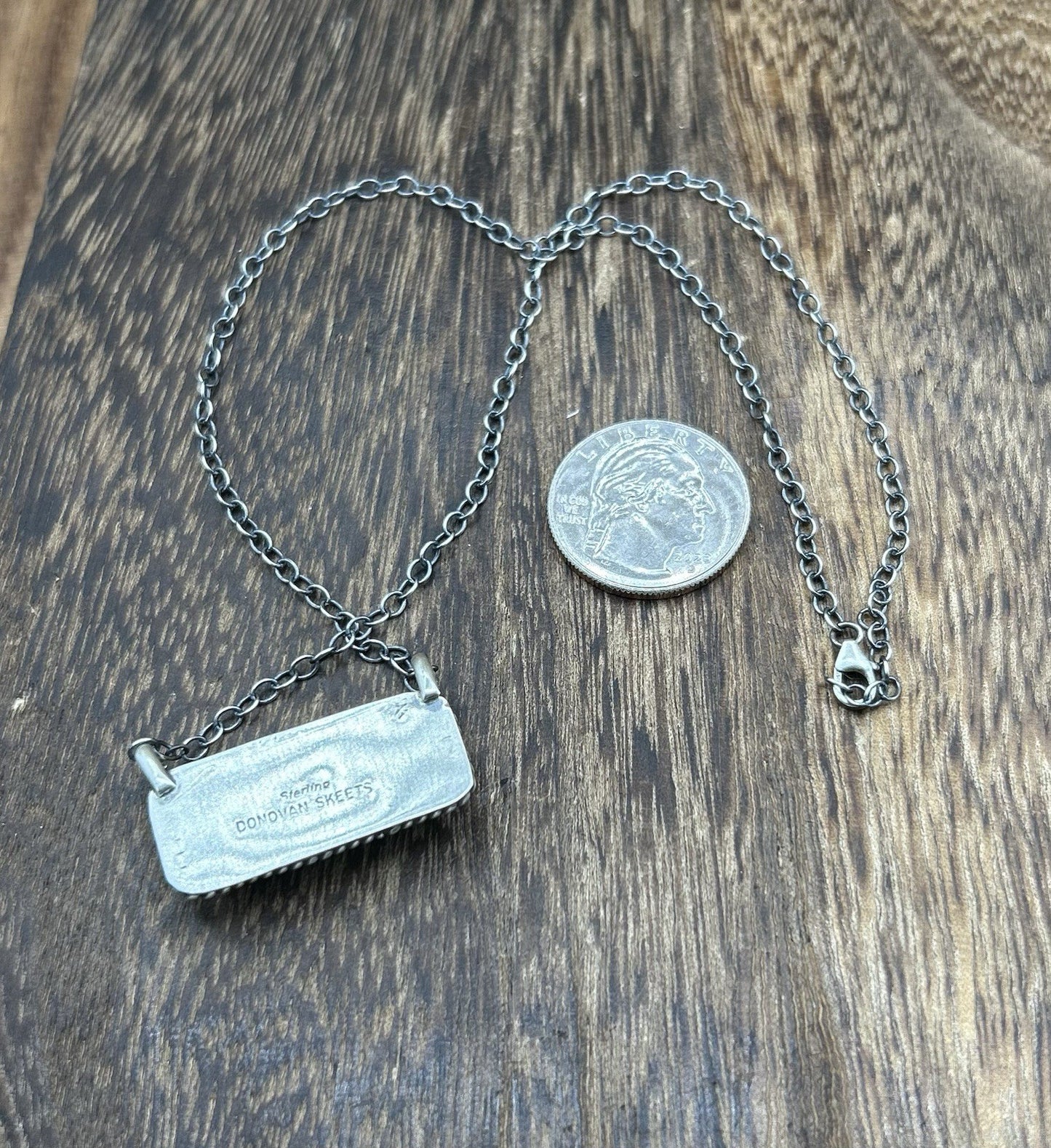 Navajo Handmade Sterling Silver Kingman Turquoise Bar Necklace 16”