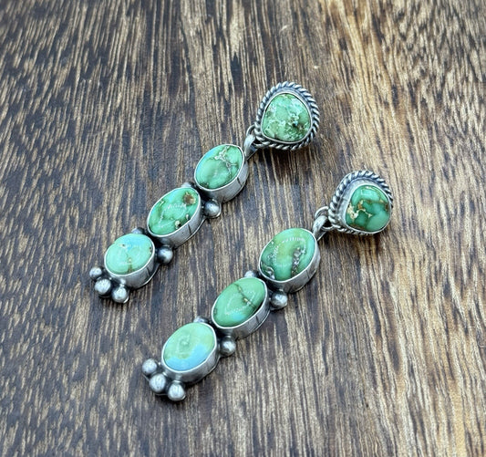 Navajo Handmade Sterling Silver Sonoran Gold Turquoise Post Cluster Earrings