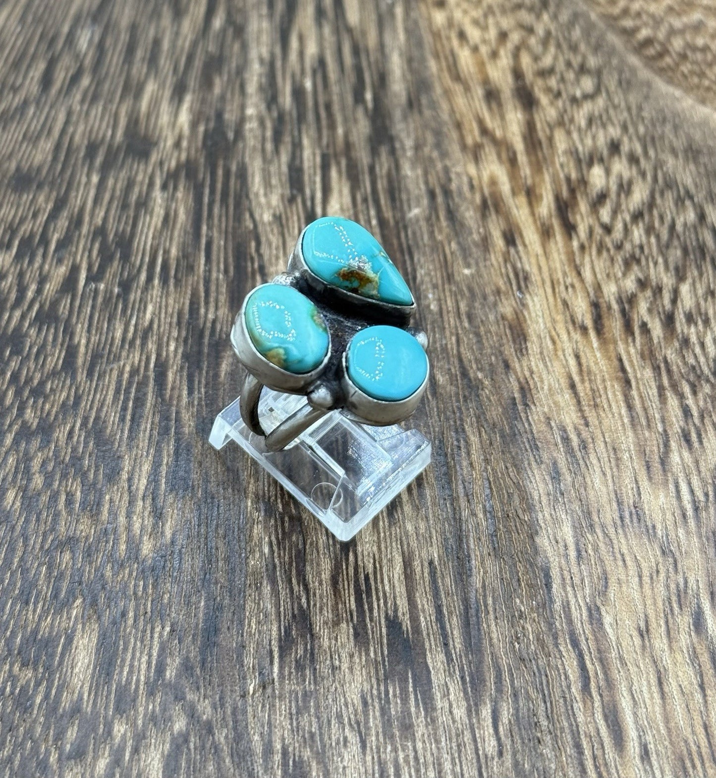 Navajo Handmade Sterling Silver Sonoran Gold Turquoise Cluster Ring Size 8