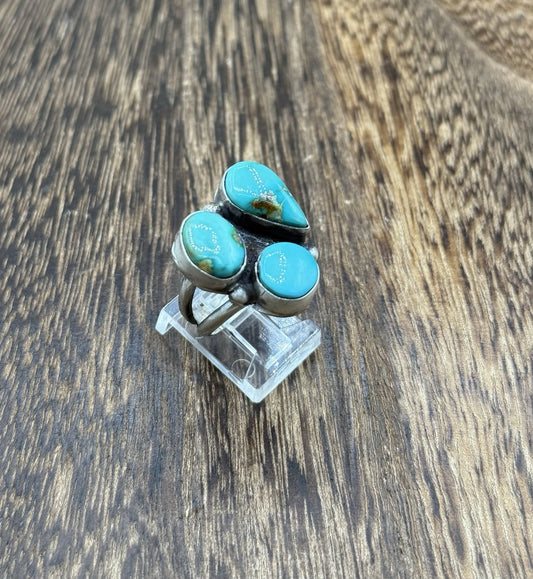 Navajo Handmade Sterling Silver Sonoran Gold Turquoise Cluster Ring Size 8