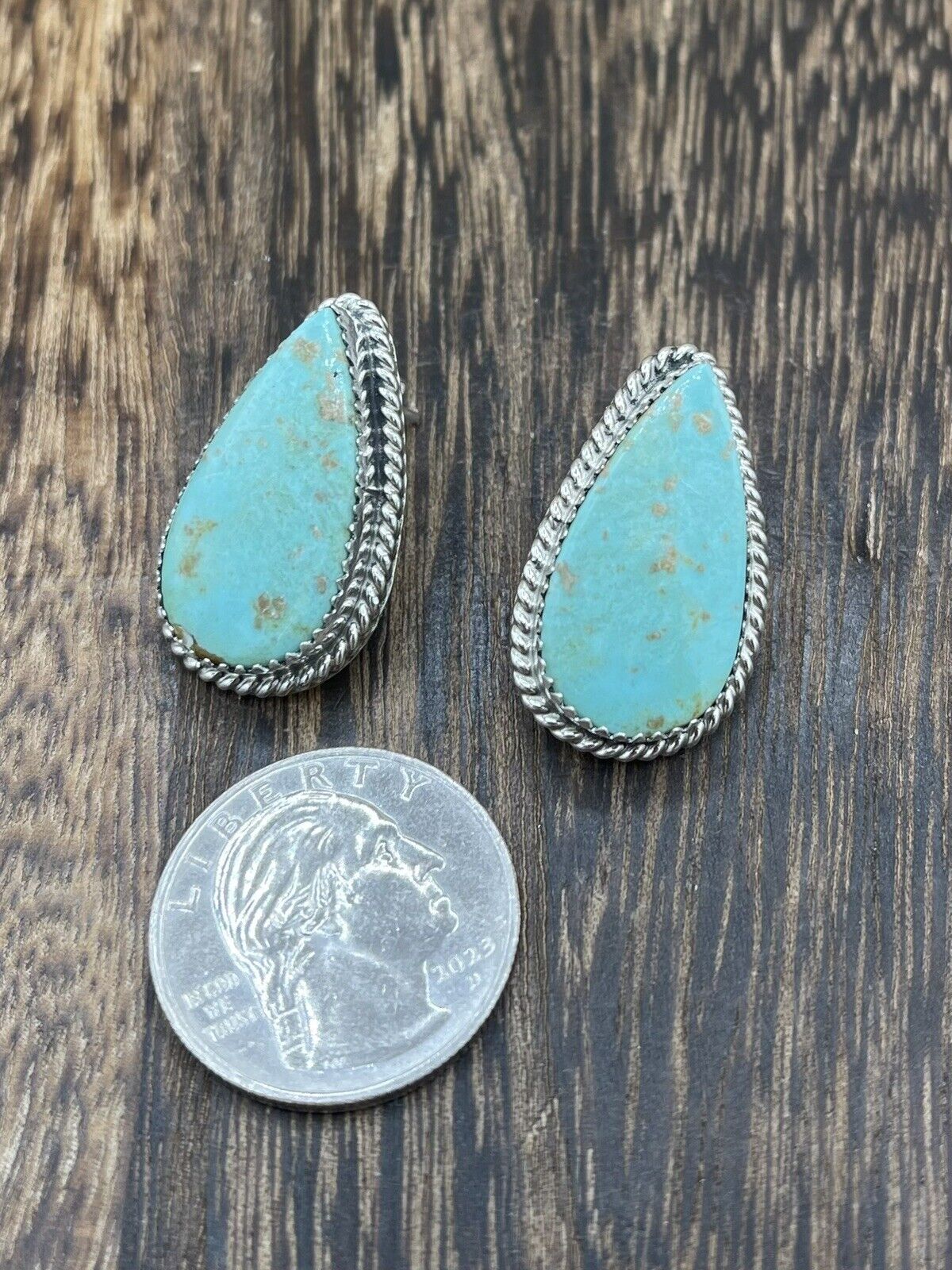 Navajo Handmade Sterling Silver Sonoran Turquoise Post Stud Earrings Byron Begay