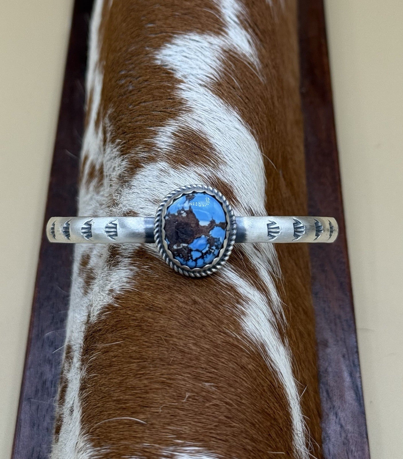 Navajo Handmade Sterling Silver Golden Hills Turquoise Stacker Cuff Bracelet